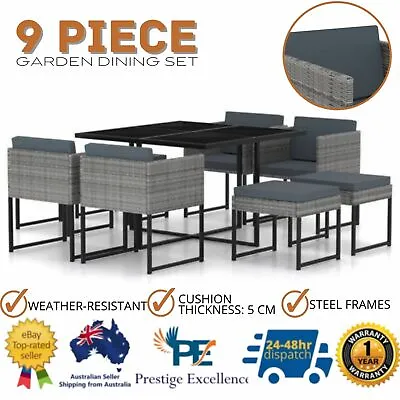 $682.66 • Buy Garden Dining Set Outdoor Furniture Table Chairs Patio PE Wicker Setting Rattan