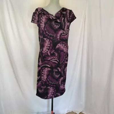 Mary Kay L Purple Black Cowl Neck Short Sleeve Midi Cocktail Dress. • $25