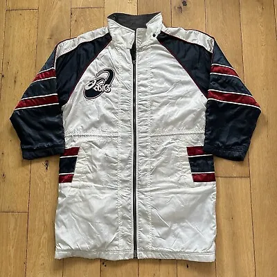 Vintage Asics Managers Jacket Men’s XL White 90s Longline Coat Drying Coach • £39.99