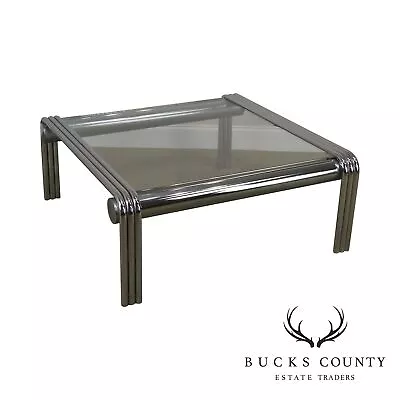 Mid Century Modern Tubular Chrome Glass Top Coffee Table • $965