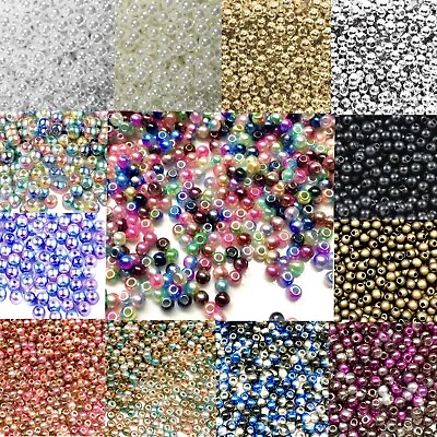 £2.99 • Buy 1000x Tiny 3mm Acrylic Faux Pearl Beads For Jewellery Making - Pick Your Colour