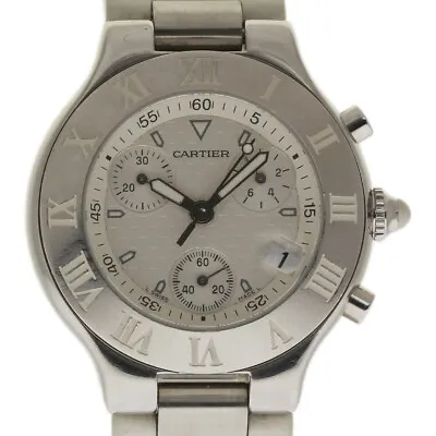 Cartier Must 21 Chronoscaph W10184U2 2424 38mm White Rubber 2YEARWarranty #I1729 • $2445