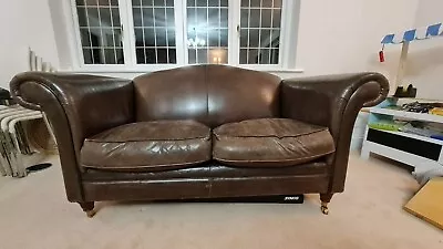 Laura Ashley Gloucester Brown Leather 2 Seater Sofa • £51