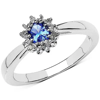 Sterling Silver Tanzanite & Diamond Cluster Engagement Ring In Sizes H - W  • £39.99