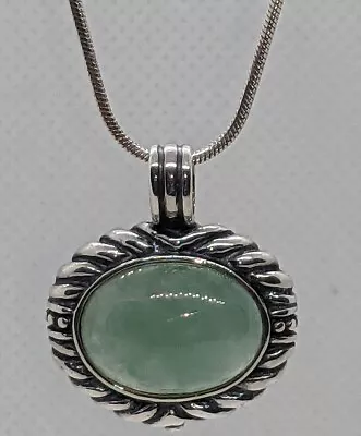 Vintage Designer FAS 925 Sterling Silver Jade Jadeite Cabochon Drop Pendant • $39.95