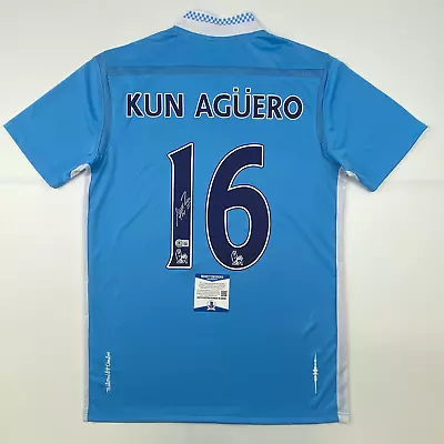 Autographed/Signed Sergio Kun Aguero Manchester City Blue Jersey Beckett BAS COA • $349.99