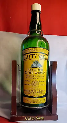 Vintage Cutty Sark Scotch Whiskey Display Bottle W/Wooden Cradle Swing Tilting • $35