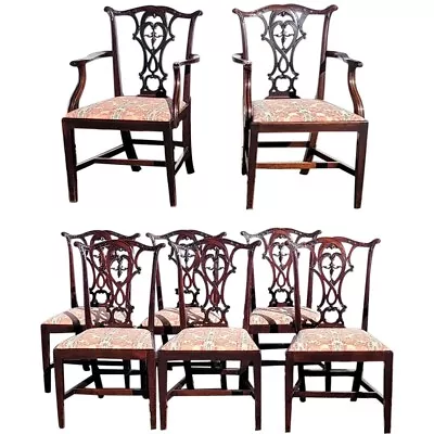 Set 6 Antique English Chippendale Style Honduras Mahogany Dining Chairs • $3950