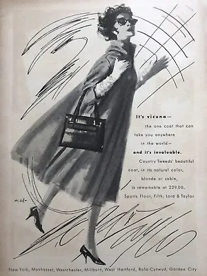 1958 Lord & Taylor Store NYC AD Dorothy Hood Art Illustration Vicuna Coat VTG AD • $9.89