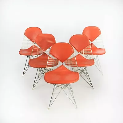 1957 Herman Miller Eames DKR-2 Dining / Side Chairs Set Of Five W/ Orange Pads   • £3851.92