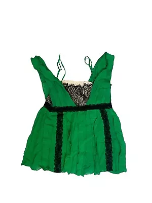 Y2K Moda International Silk Lace Camisole Babydoll Empire Flare  Green Black Vtg • $49.99