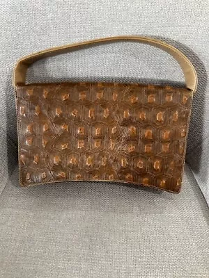 Inge Christopher Brown Strap Clutch Bag Purse Tan Handle Vintage Alligator Rare • $19.99