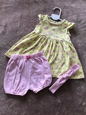 💕Pretty Baby Girl Outfit 3-6 Months Dress Pants And Headband #151💕 • £2.50