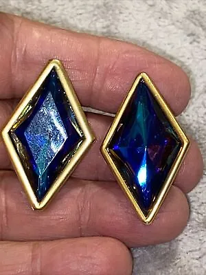 Vintage Yves Saint Laurent YSL Diamond Shape Multi Colors Stone Clip-on Earrings • £171.03
