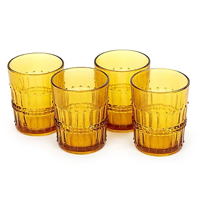 Vintage Old Fashion Whiskey Glasses Set Of 4 10 Oz Capacity - Embossed  Amber • $39.99