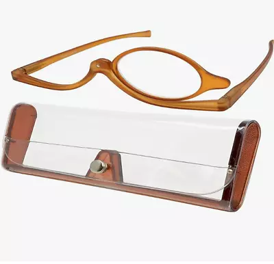 Tete Makeup Glasses +4.00 Magnifying Swivel Lens Eyeglasses Brown Frame With Cas • $8.99