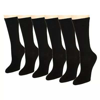 $7.95 • Buy Lot 6-12 Pairs Womens Crew High Dress Casual Socks Size 9-11 Black Thin Cotton