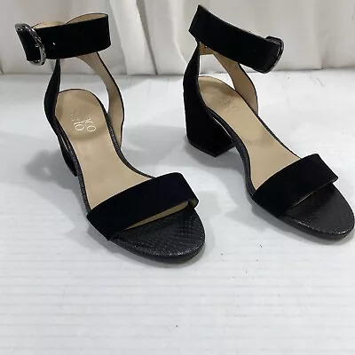 Franco Sarto Marcy Women's Ankle Strap 2.75  Heel Sandals Black Velvet Size 6.5M • $27.97