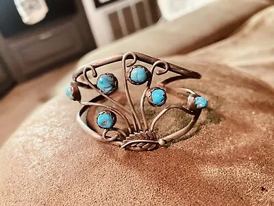 Vintage Navajo Sterling Silver Turquoise Cuff Bracelet • $40