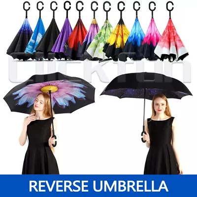 $13.69 • Buy Umbrella C-handle Reverse-Design Windproof Double Layer Upside Down Inverted AU