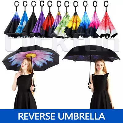 Umbrella C-handle Reverse-Design Windproof Double Layer Upside Down Inverted AU • $9.98