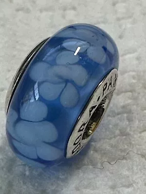 Blue Floral Retired Murano Glass Charm  925 ALE Silver • $21