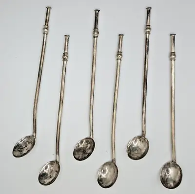 SET OF 6 ~ Vintage UXMAL Taxco Mexico Sterling Silver Mint Julep Straw Spoons B • $198