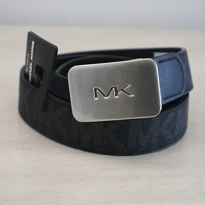 Michael Kors 86S3SBLY7B Men's Sz 36 Black MK Print - Silver MK Plaque Belt $98 • $34.98