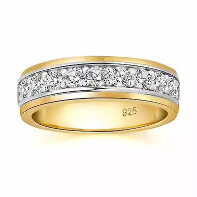 Gold Ring Men Wedding Band 1CT White 5A Cubic Zircon Ring Band For Men Size 8-13 • $36.99