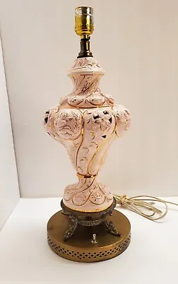 Vintage Signed CAPODIMONTE Porcelain Cherub Lamp Pink Porcelain Gold Double Base • $89.99