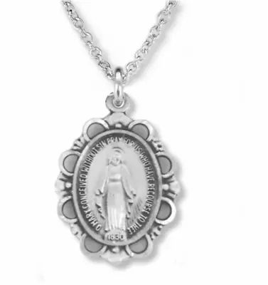 Sterling Silver Antiqued Filigree Oval Miraculous Medal Necklace & Chain • $79.99