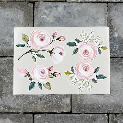 £3.99 • Buy 4 X Pink Rose Flower Vinyl Stickers Decals Wall MacBook Laptop IPad - SKU7190