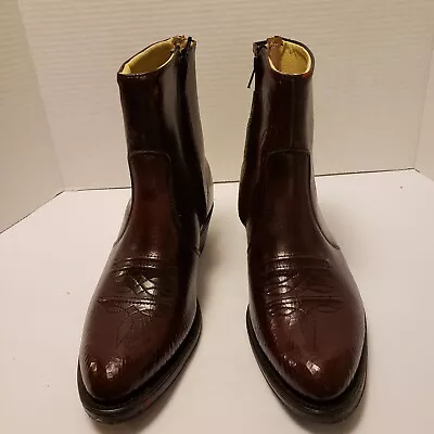 Vintage Leather Western Ankle Boots Men's 8EE Oxblood Side Zip Vibram Soles • $34.99