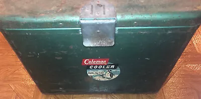 Vintage Coleman Green Metal Snow-Lite Cooler Ice Chest Model 631 Holds The Cold • $150