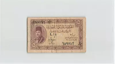 EGYPT 5 Piastres 1940 P-165a King Farouk I L/5 689782 .  Circulated.   E1 • $32.50