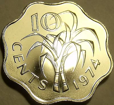 $8.89 • Buy Rare Proof Swaziland 1974 10 Cents~Scalloped Coin~Sugar Cane~13k Minted~Free Shi