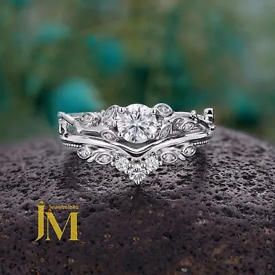 2.50 Carat Round Cut Moissanite Bridal Set Engagement Ring Solid 14K White Gold • $242.73