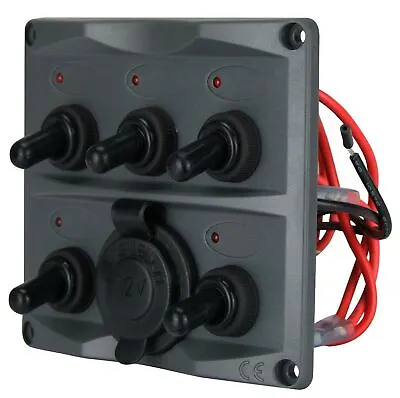 Switch Panel 12v 5 Gang LED Waterproof Boat Panel W- Power Socket 15A  Fuses  • $45.64