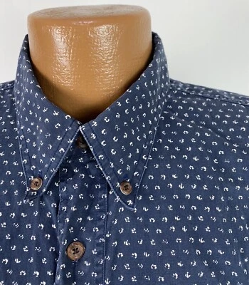 $12.74 • Buy Vintage 90s BD Baggies Shirt Mens XL Navy Micro-Geometric Hipster Grunge STAIN