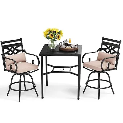 Patio Bar Table Chair Set Of 3 Swivel Bar Height Chair Bar Chairs Outdoor Stools • $409.99