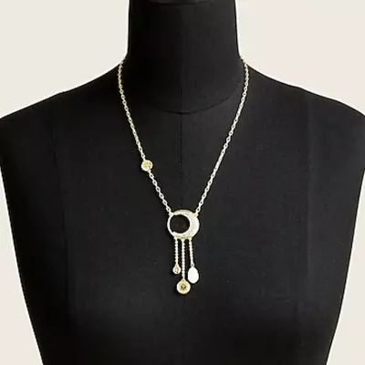 J. Crew - Long Charm Crescent Moon Gold Pearl Gold Bohemian Necklace • $29