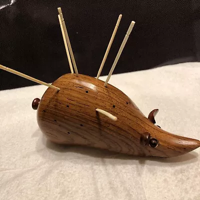 Vintage Teak Wood  Mouse  Toothpick Holder Rare Find • $20