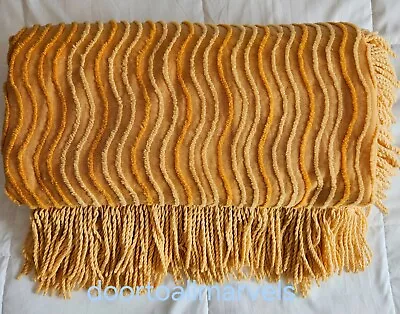 Vintage 1970s Orange Chenille Bedspread Cover With Fringes Queen Size 97  X 88  • $78