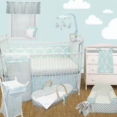 Sweet & Simple Aqua Blue Boy Girl Crib Bedding Set Hamper Valance Sheet • $57.99