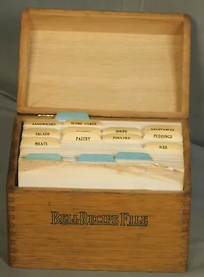 Antique 1937 Vintage BELL RECIPE FILE Golden Oak Box Ames Iowa State College • $48