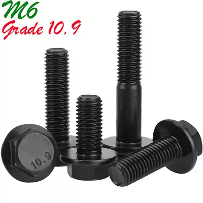 M6 X 1.0 Hex Head Flange Bolts Hexagon Washer Head Screws Grade 10.9 Black Oxide • $6.53