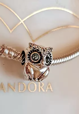 Pandora Sparkling Owl Charm #798397NBCB With Blue Crystals And Cubic Zirconia • £22