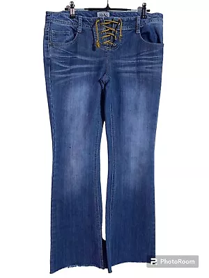 Vintage Mudd Jeans 11 Y2K Lace Up Front Flare Low Rise Bell Bottoms • $39