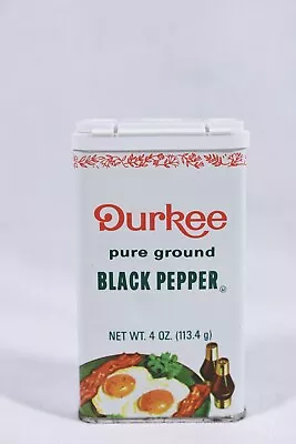 Vintage 4oz DURKEE GROUND BLACK PEPPER Spice Tin - Great Graphic Eggs Bacon • $9.99