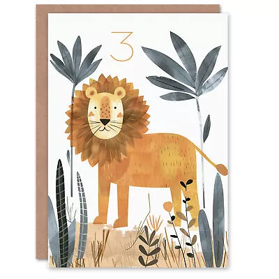 3rd Birthday Card Cute Jungle Lion Fun Drawing Kids Age 3 Year Old Child • £4.42